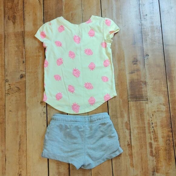 Cat & Jack Outfit 4T Shirt Shorts Strawberry  Neon Cotton Gray Yellow Summer - Picture 8 of 9